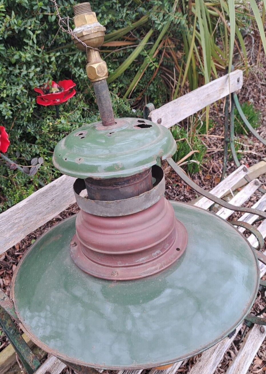 Rare Large Antique Enamelled Green Shade Hanging Gas Light   Repairs   Display Or Resoration photo Lighting