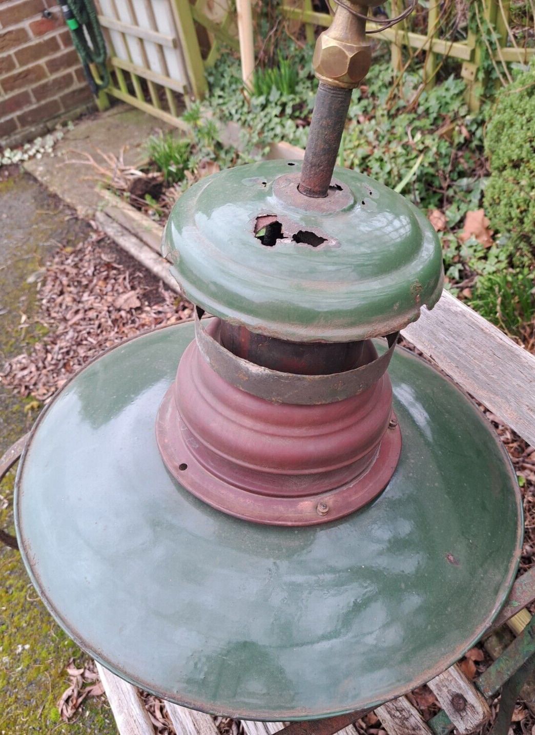 Rare Large Antique Enamelled Green Shade Hanging Gas Light   Repairs   Display Or Resoration photo vintage