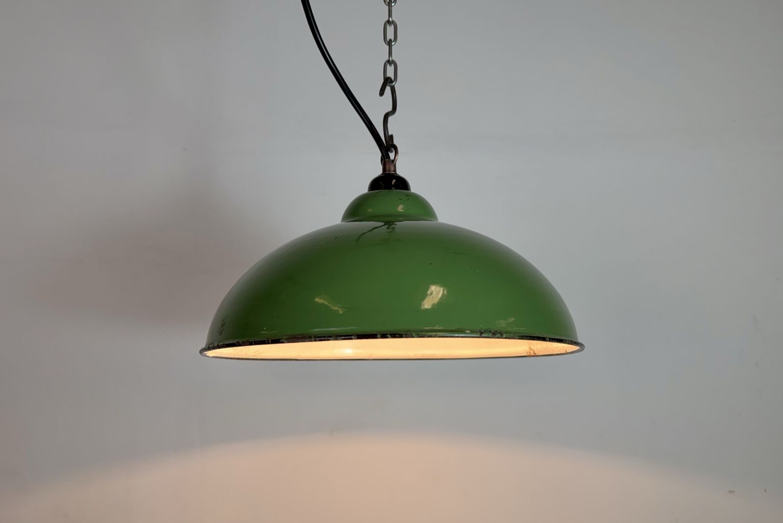Industrial Green Enamel Factory Pendant Lamp, 1960s, 2x photo buy