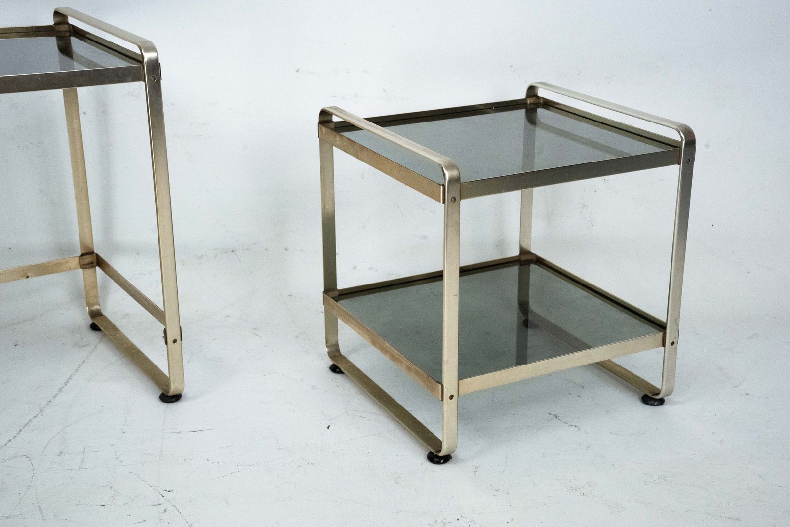 Set Of Three Nesting Side Tables In Gilded Aluminum And Glass – Italy, 1970s photo buy