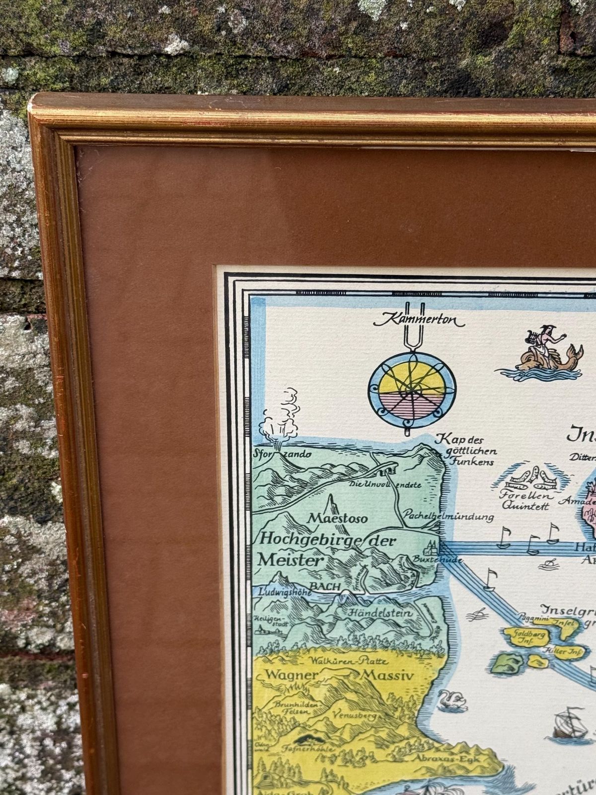 Unusual Vintage Music Map   German Karte Des Notenmeeres Musical Map Framed Print photo Art