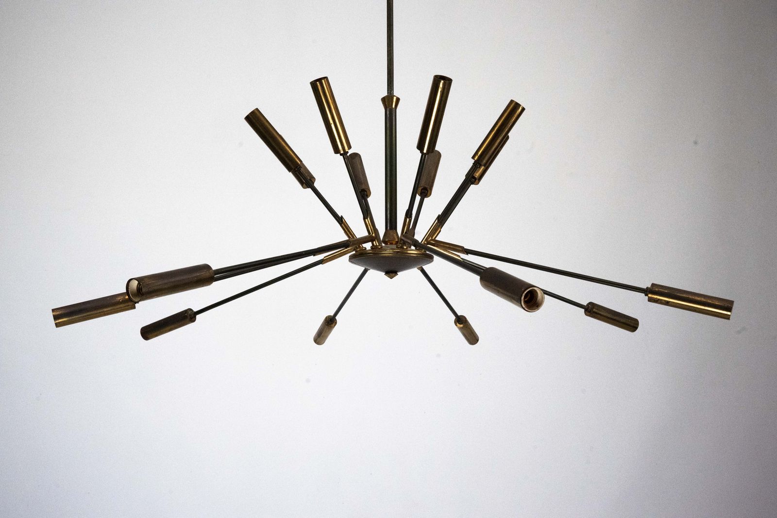 photo for sale Rare Stilnovo 16 Arm Brass Sputnik Chandelier – 92 Cm Diameter – Italy, 1950s