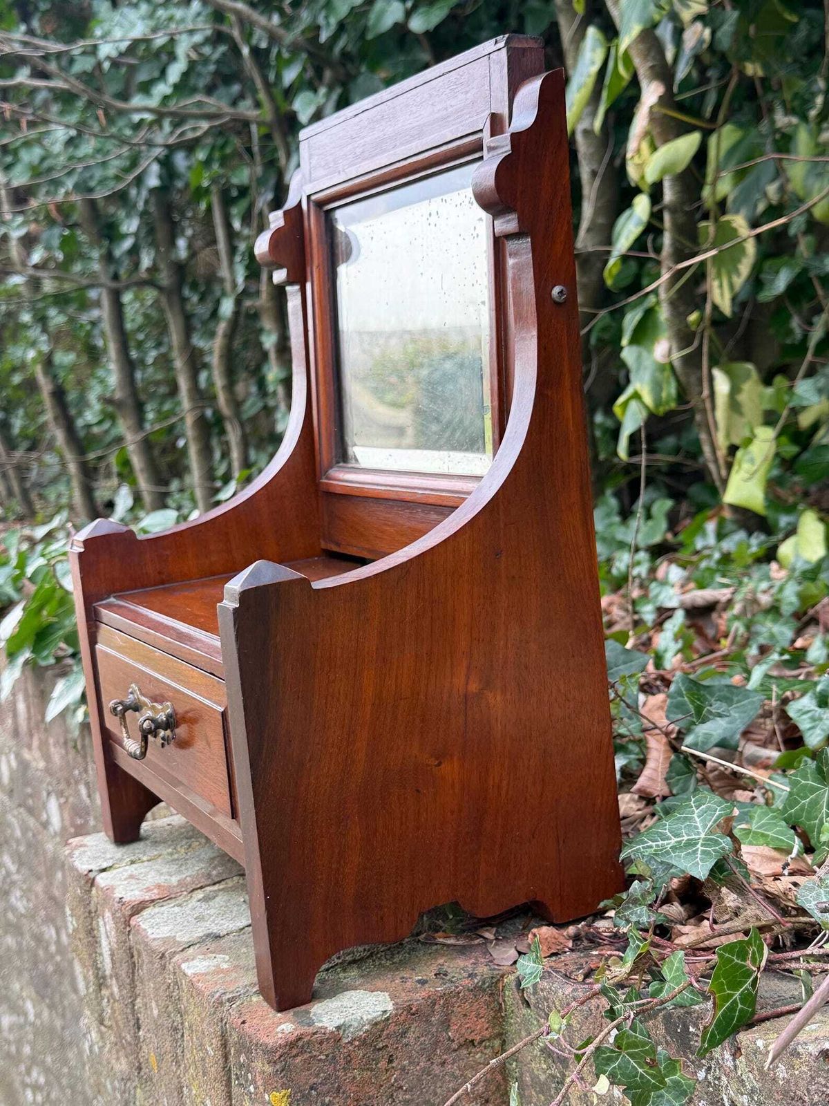 Vintage Art Deco Dressing Table Mirror With Drawer And Aged Glass photo Furniture