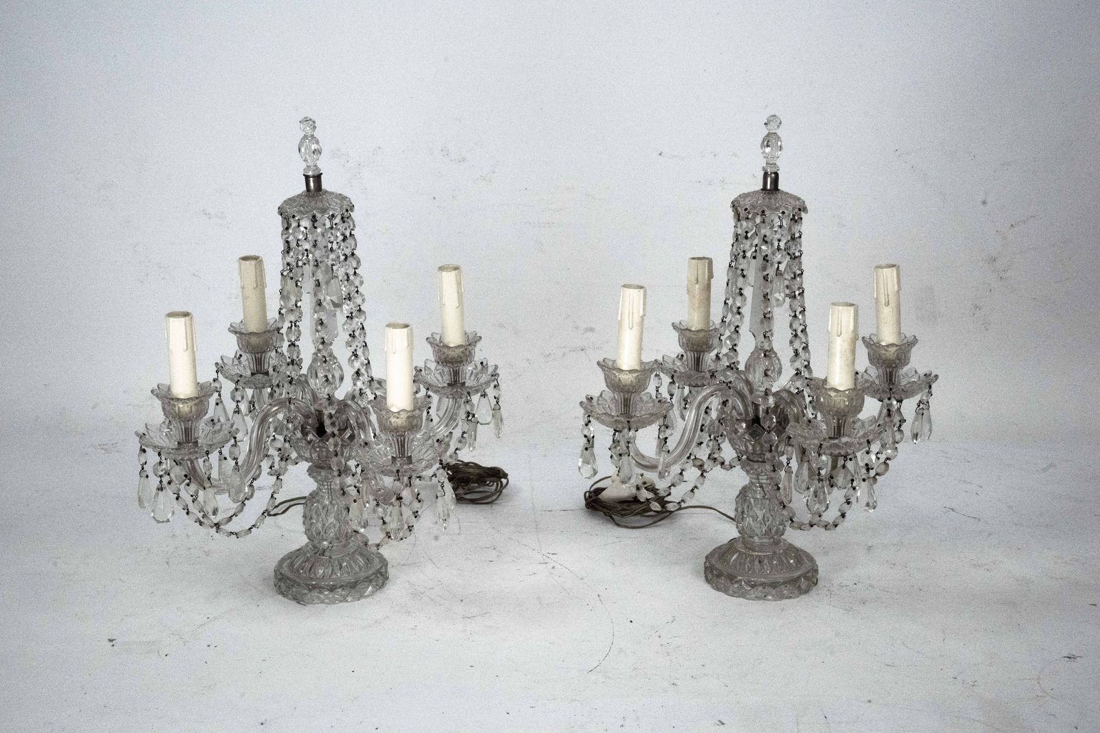 Maria Theresa Crystal Candelabra Table Lamps. Set Of Two. Italy 1940s photo furniture