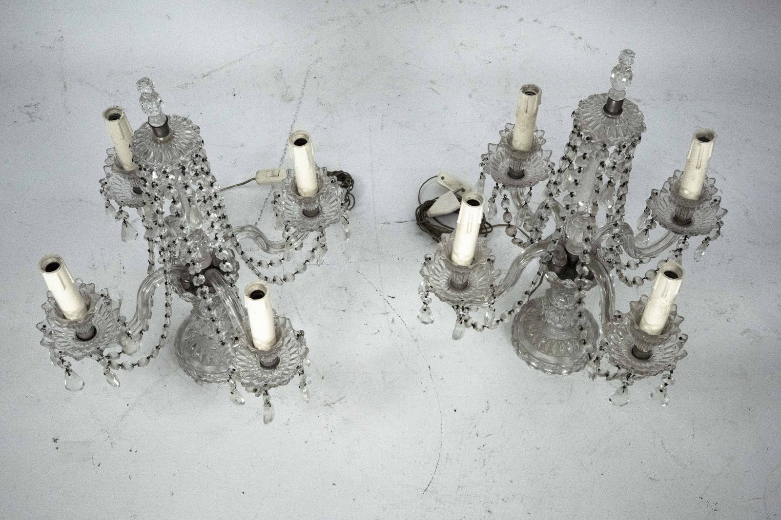 Maria Theresa Crystal Candelabra Table Lamps. Set Of Two. Italy 1940s photo 3900.0