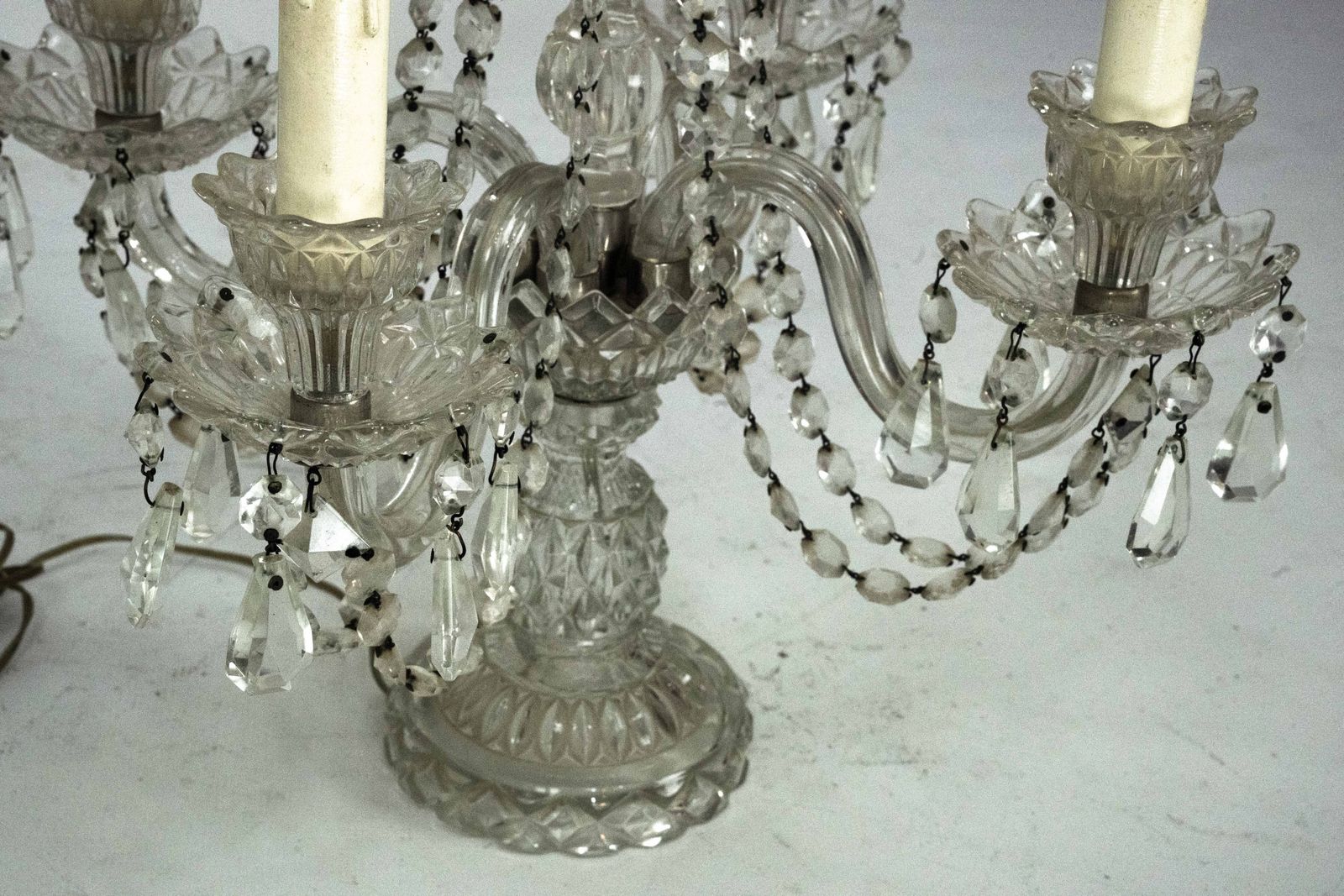 Maria Theresa Crystal Candelabra Table Lamps. Set Of Two. Italy 1940s photo buy