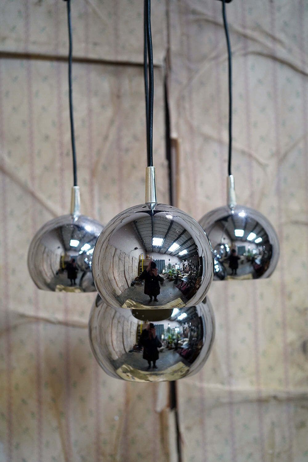 An Italian Four Tier Cascade Steel Globe Hanging Lamp C.1980 photo for sale