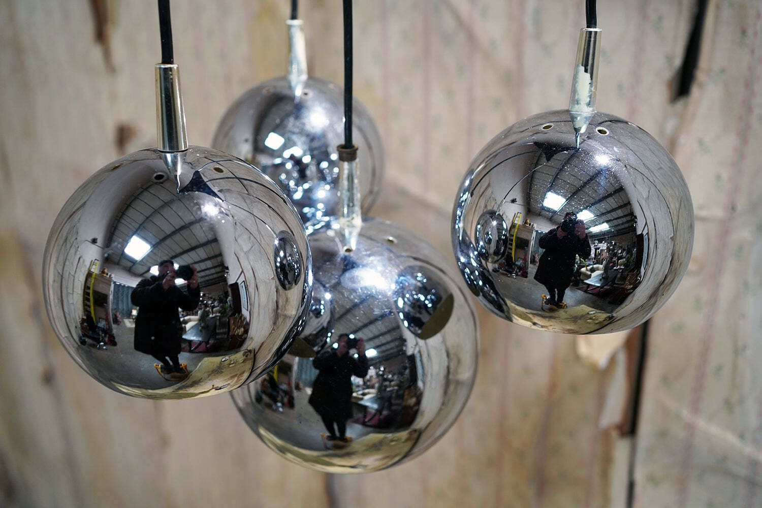 An Italian Four Tier Cascade Steel Globe Hanging Lamp C.1980 photo Lighting