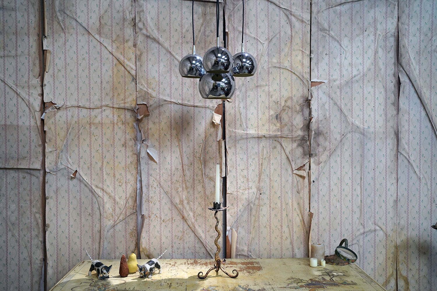 photo vinterior An Italian Four Tier Cascade Steel Globe Hanging Lamp C.1980