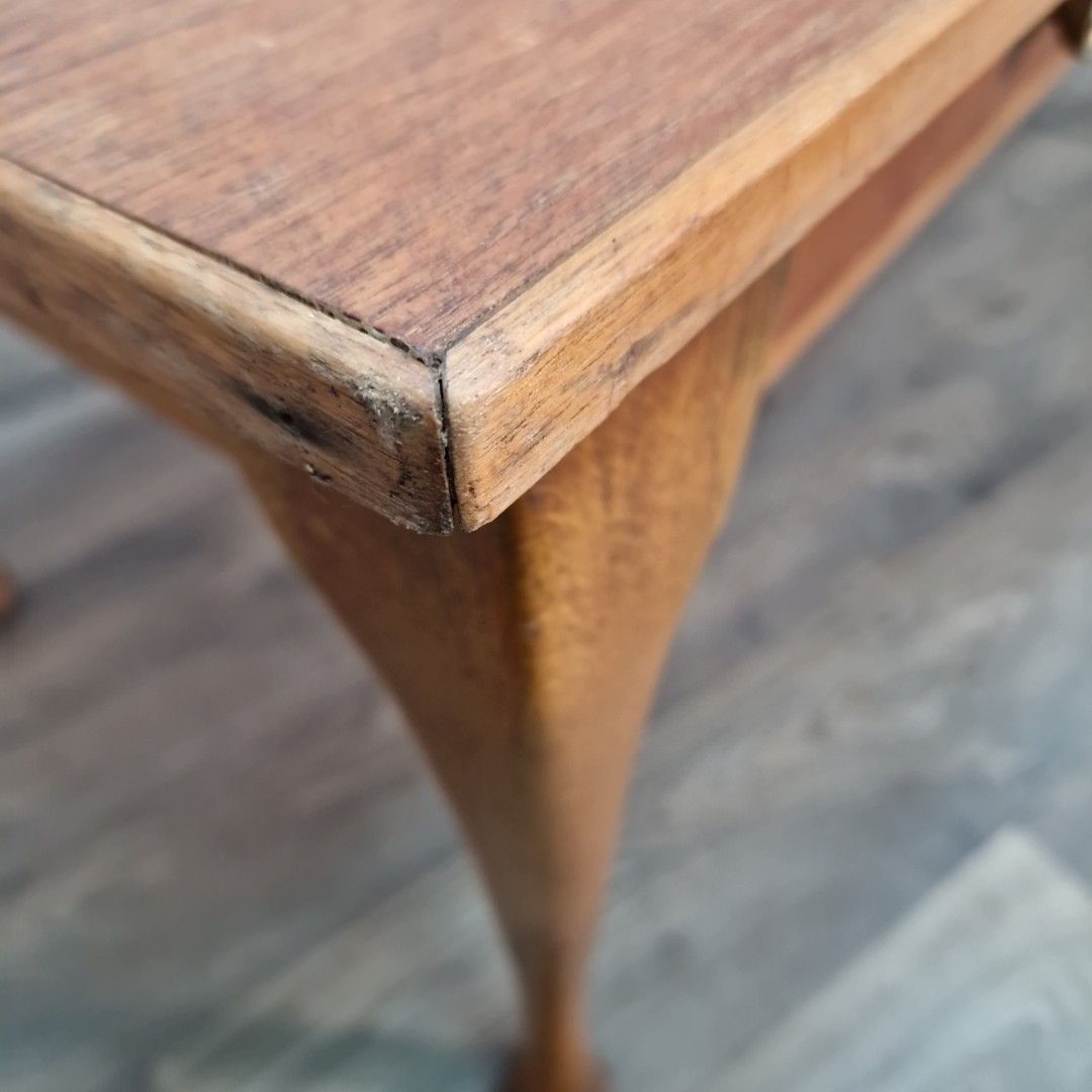 photo furniture Vintage Wooden Coffee Table With Drawer – Queen Anne Legs – Oak Wood Retro Side