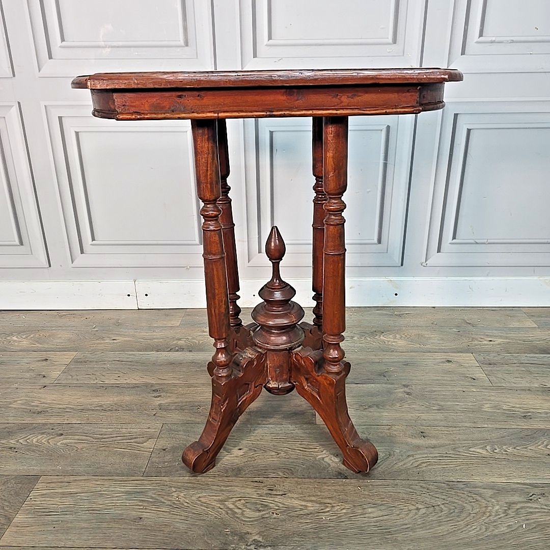 Antique Mahogany Side Table – Hall Lamp Turned Legs & Finial Base – Victorian photo 190.0