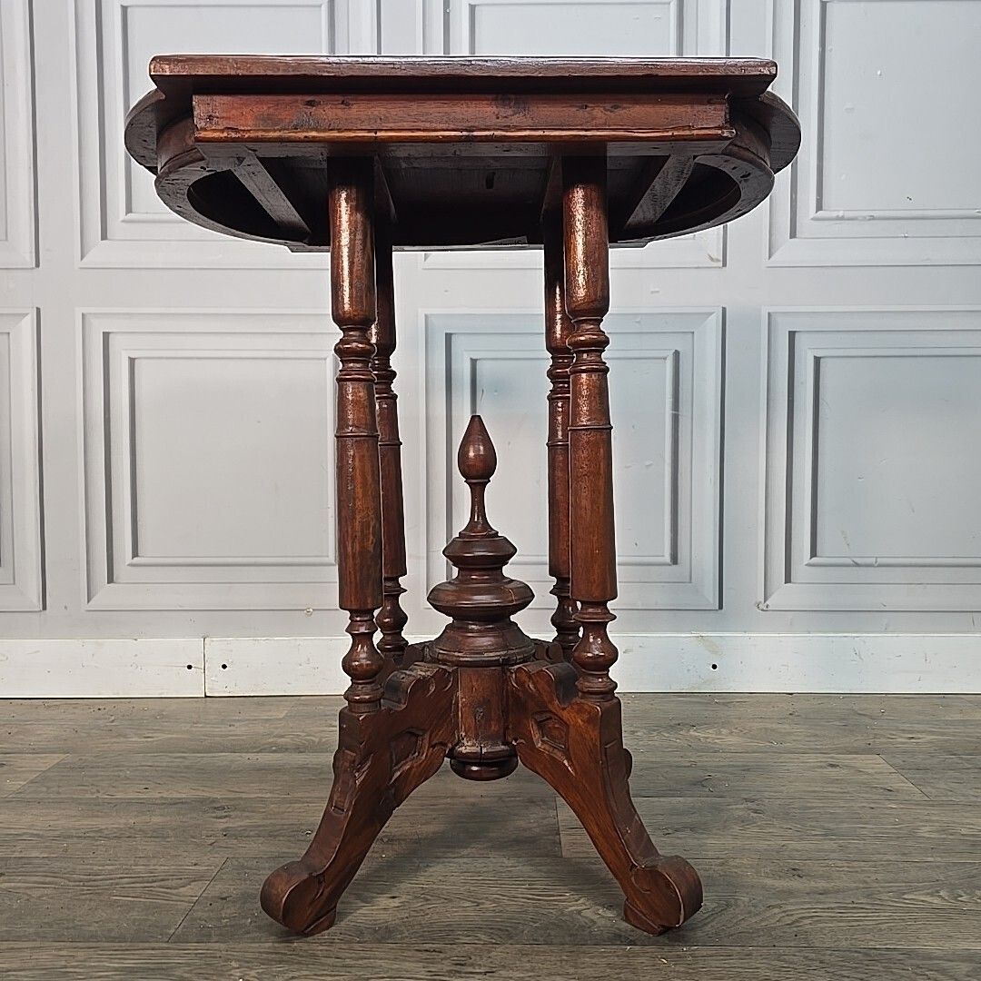 Antique Mahogany Side Table – Hall Lamp Turned Legs & Finial Base – Victorian photo vinterior