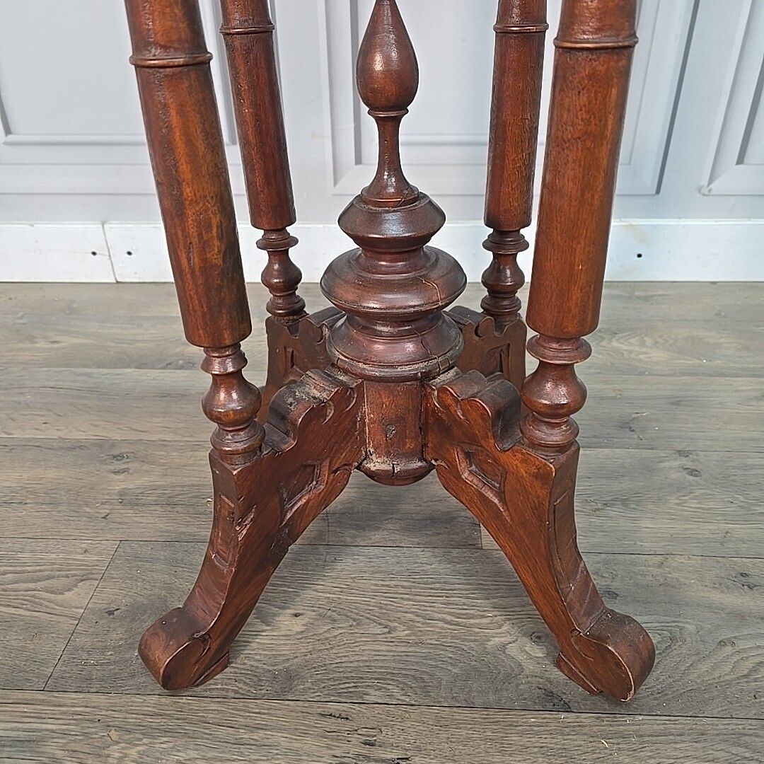 Antique Mahogany Side Table – Hall Lamp Turned Legs & Finial Base – Victorian photo buy