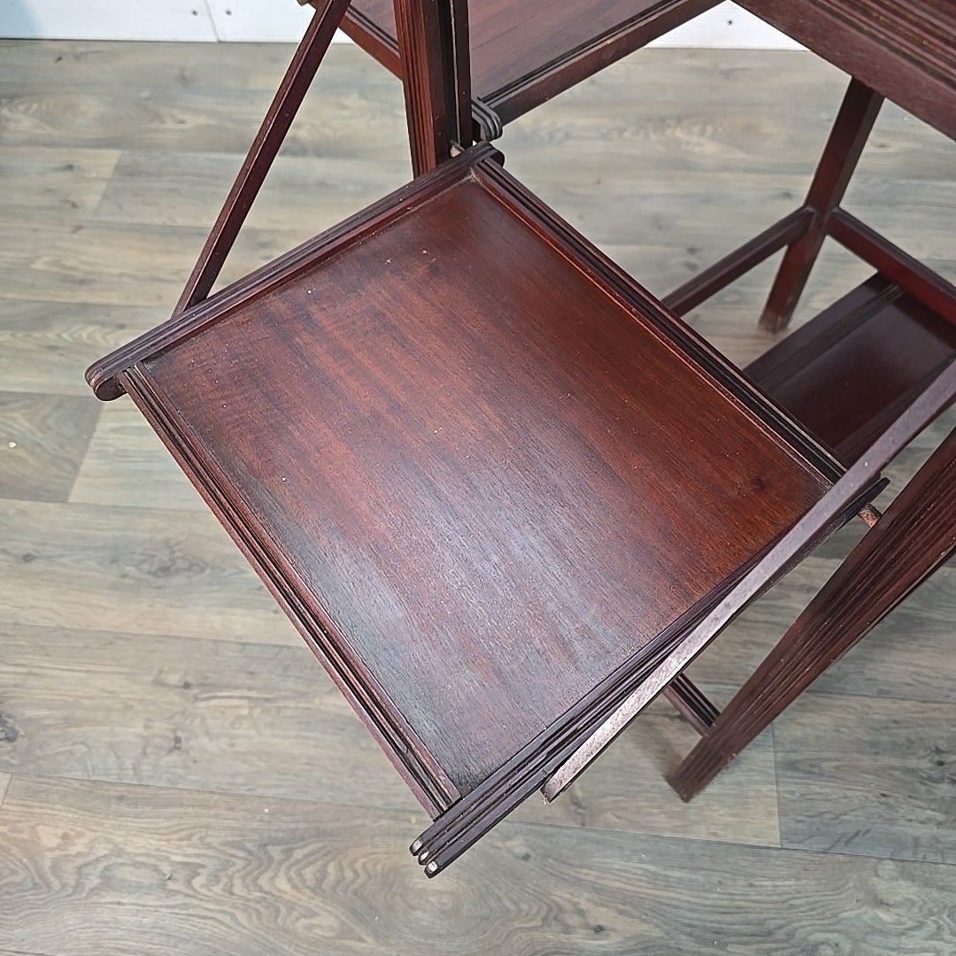 Furniture Antique Edwardian Mahogany Tea Table – Fold Out Butler Trays Campaign Style photo
