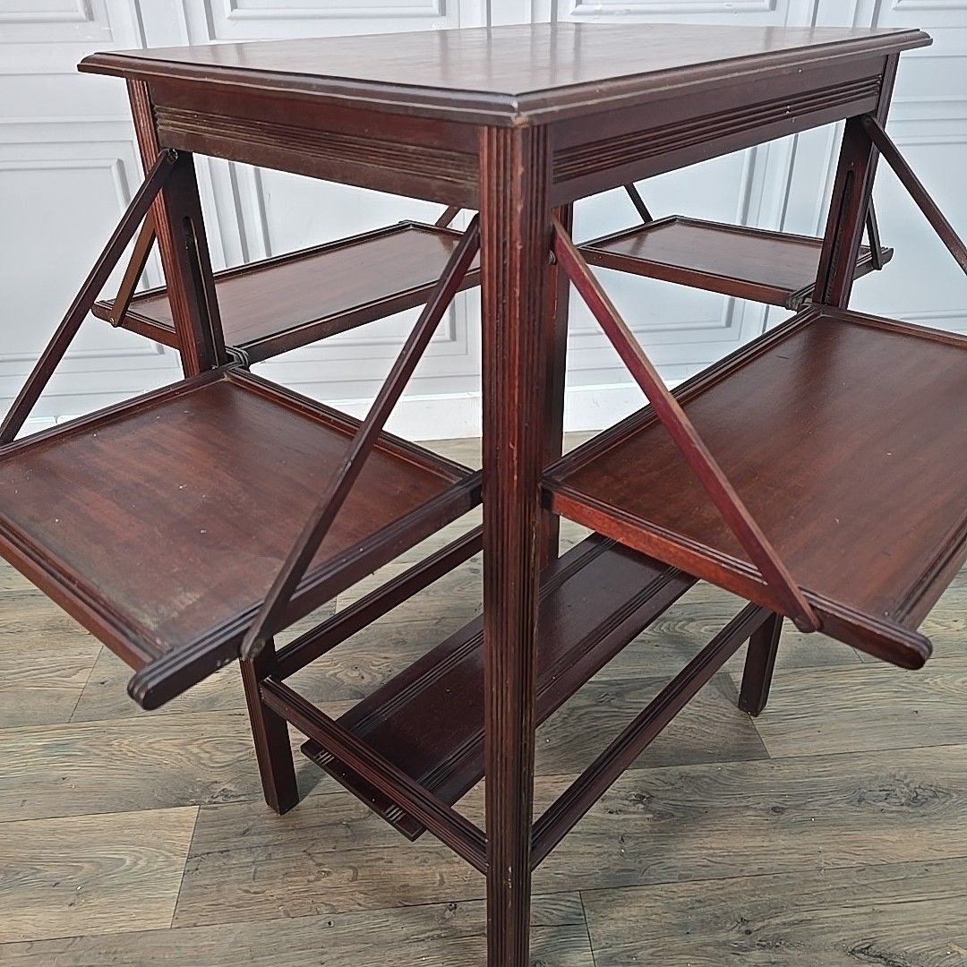 230.0 Antique Edwardian Mahogany Tea Table – Fold Out Butler Trays Campaign Style photo