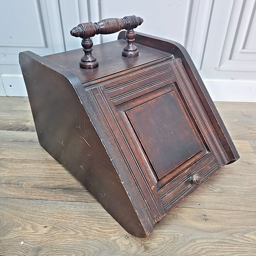 Antique Edwardian Coal Scuttle Wooden Fireside Cabinet Scuttle Storage Hearth