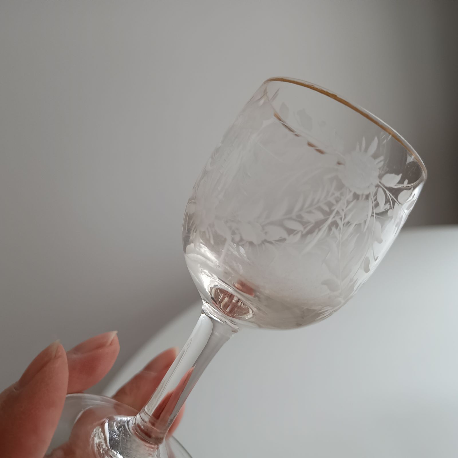 Antique French Crystal Drinks Tray & 2 Glasses: Engraved Garlands, Gilt Decor, Belle Epoque photo vinterior