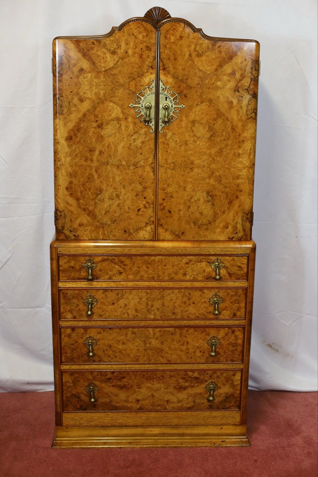 Beautiful Antique Art Deco Burr Walnut Chest Of Drawers