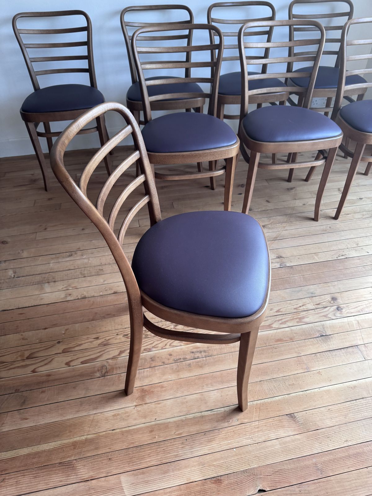 Benchmark Mrs B Dining Table In Walnut Designed By Russel Pinch With 8 Leather Upholstered Vienna Dining Chairs photo 4950.0