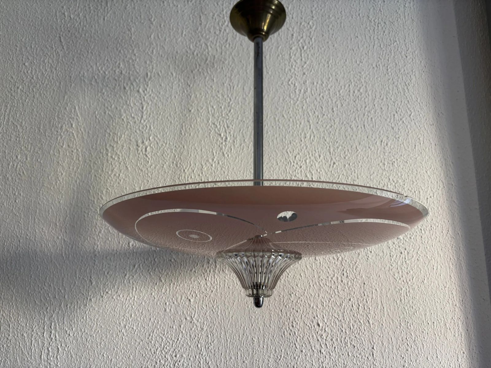 photo for sale Suspension Vintage 1950 Coupole Verre Rose Plafonnier   39 X 40 Cm