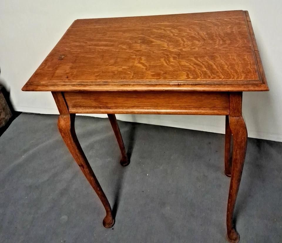 Antique Oak Side Table Stands Proud And Tall On Queen Ann Style Legs photo furniture