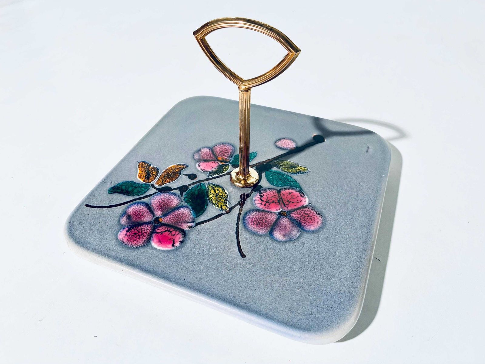 Ceramic Vallauris Flower Motif Cake Stand Candy Or Cheese Plate / Vintage 1950s France photo Home Decor
