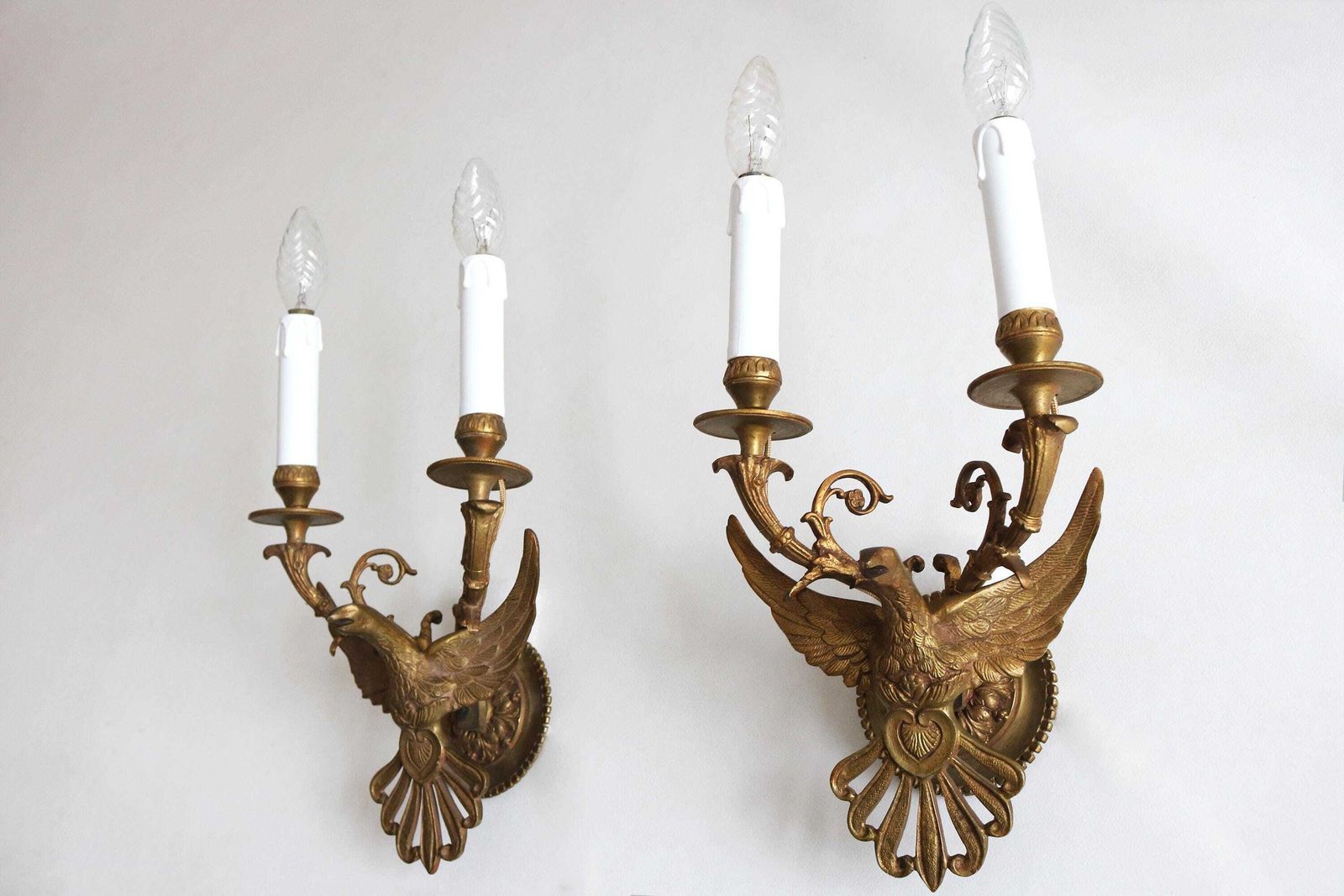 Antiek Messing Adelaar Wandlampen Paar Hollywood Regency Empire Stijl photo furniture