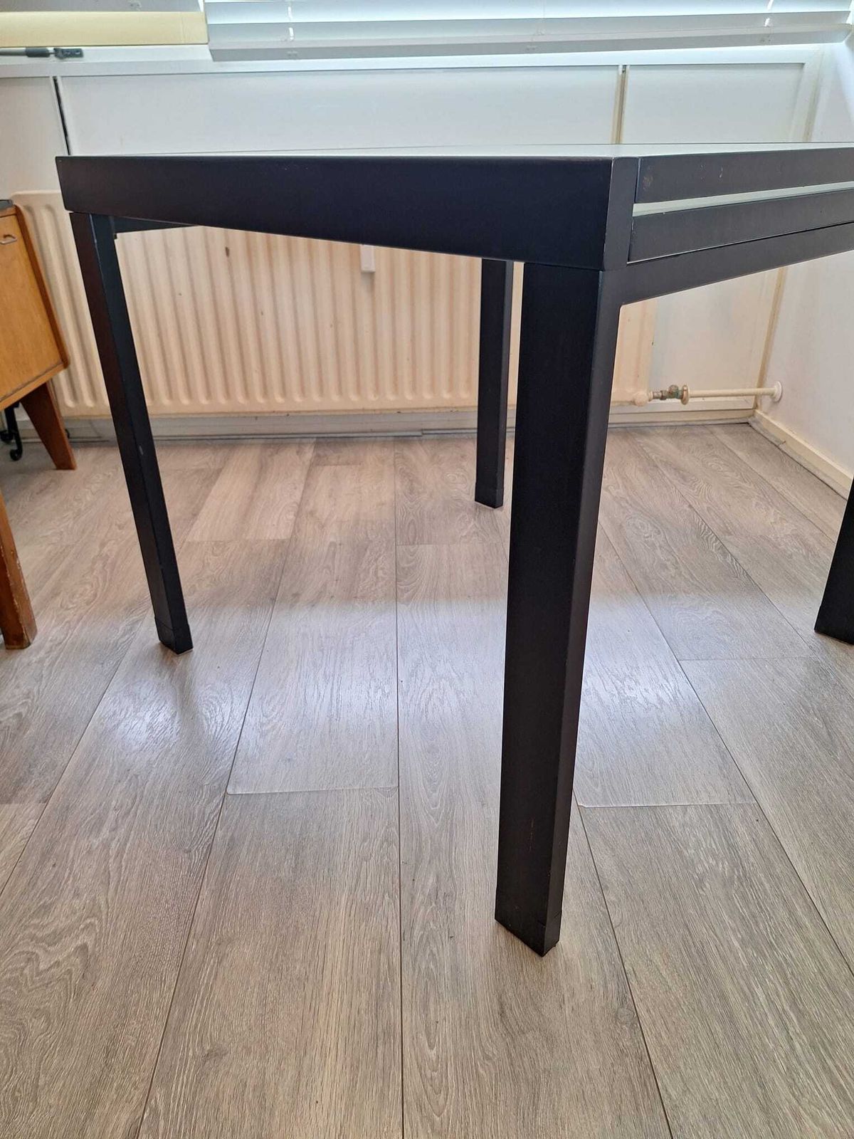 Italian Metal Glass Table With Extendable Frosted Glass Top photo furniture