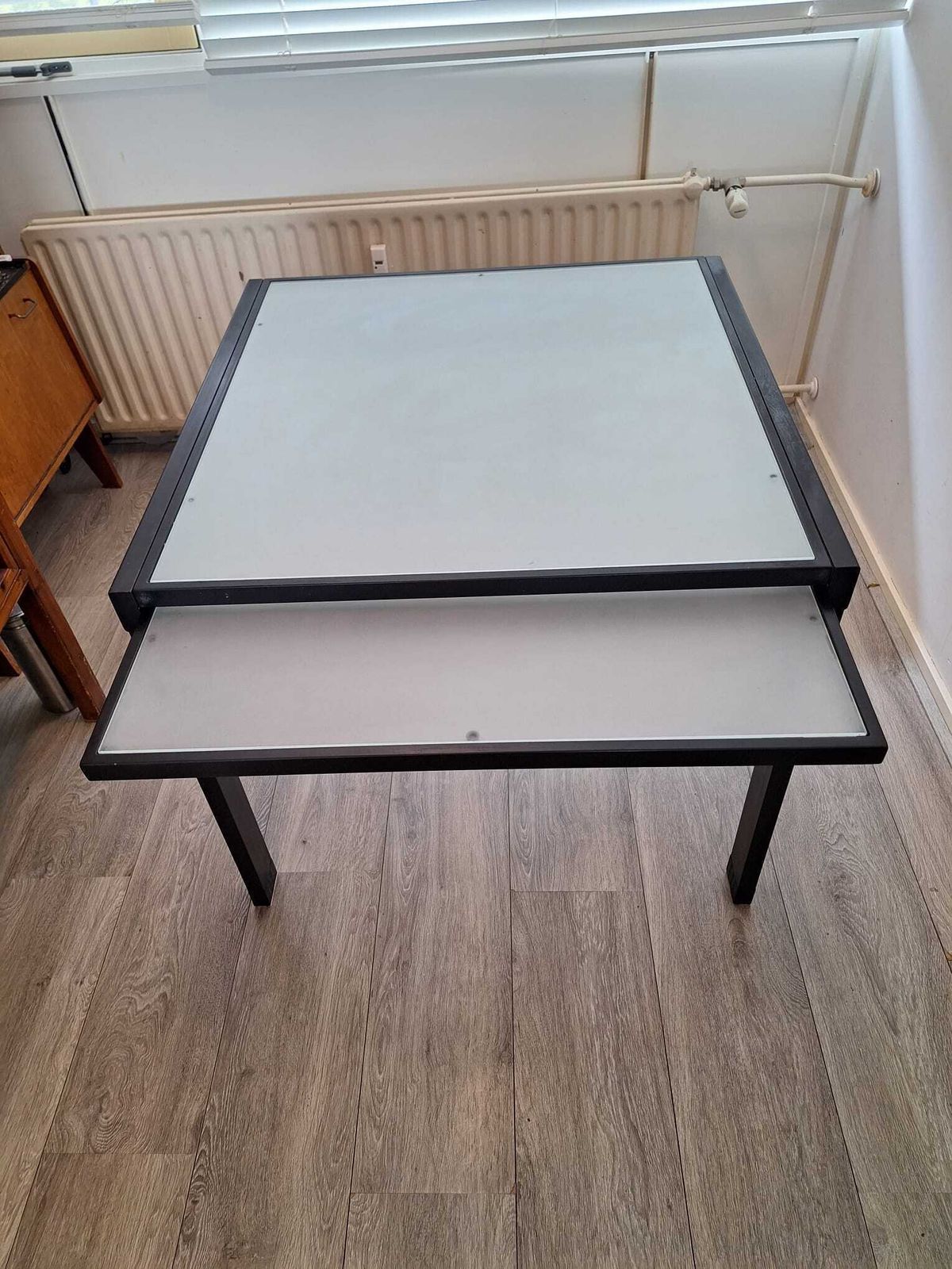 Italian Metal Glass Table With Extendable Frosted Glass Top photo buy
