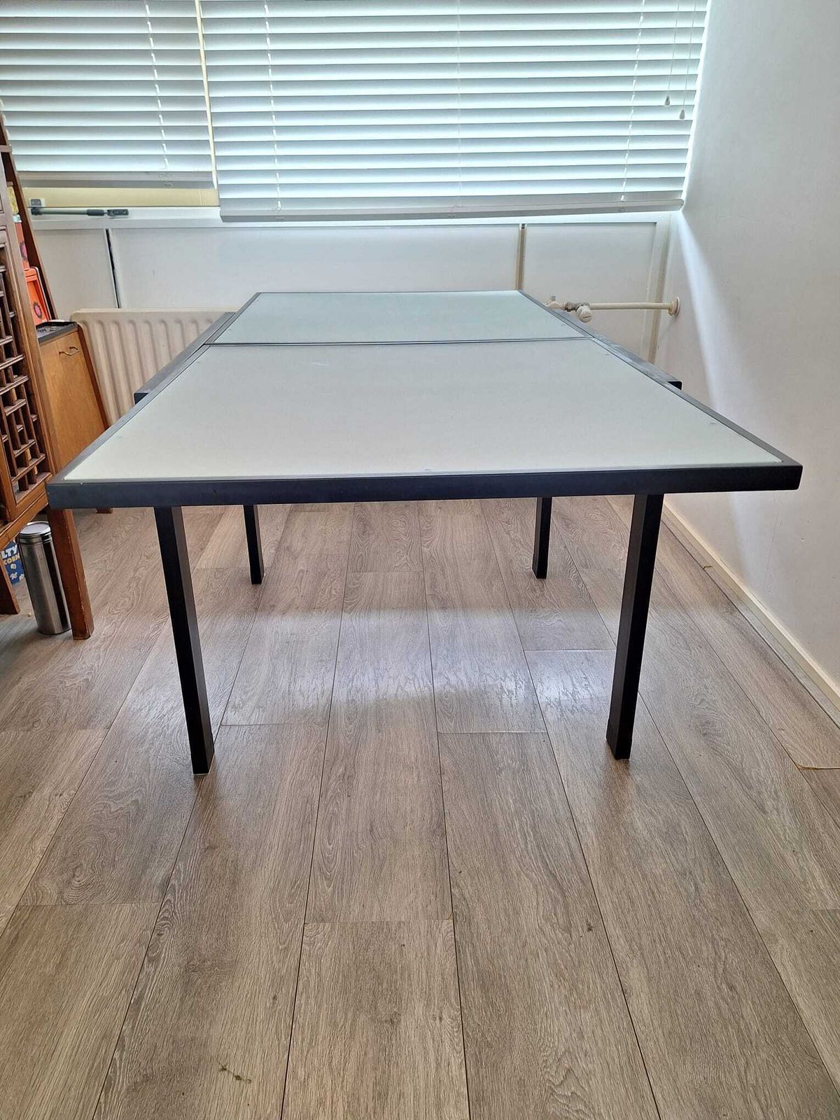 photo furniture Italian Metal Glass Table With Extendable Frosted Glass Top