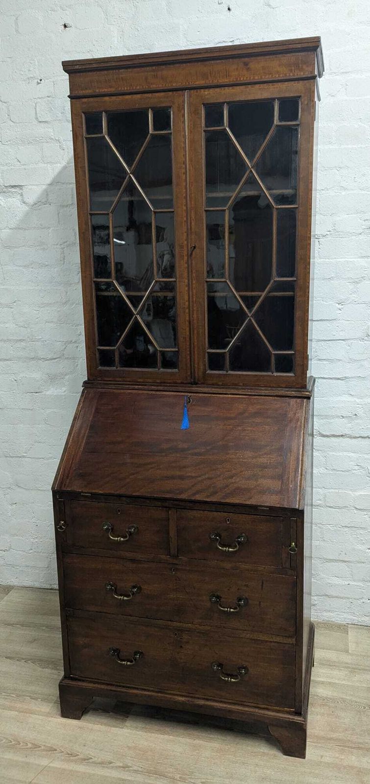 Early 20th Century Mahogany Writing Bureau Secretaire With Bookcase photo furniture