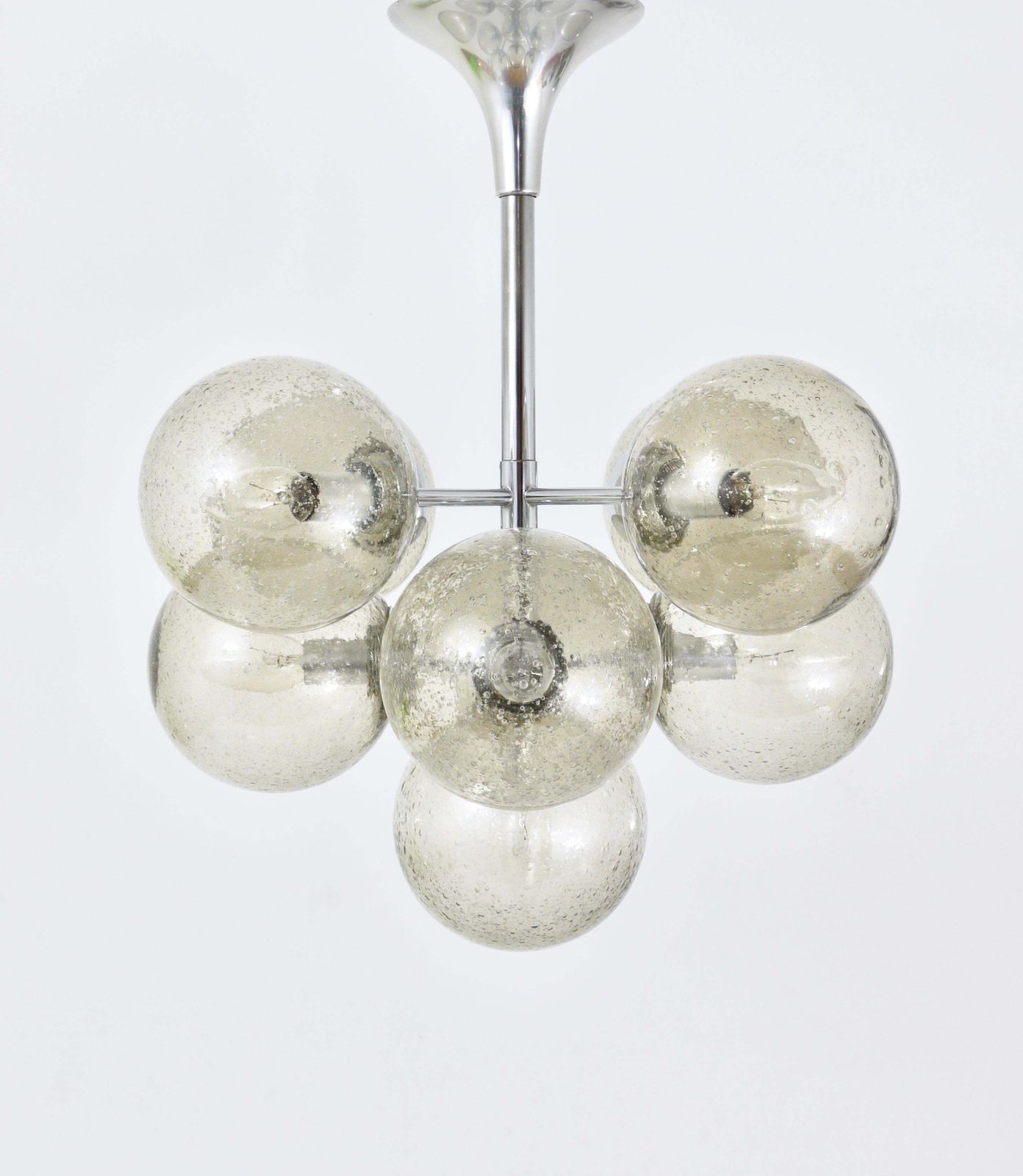photo vinterior E. R. Nele Temde Atomic Sputnik Chandelier Chromed Space Age Tulip Pendant Lamp
