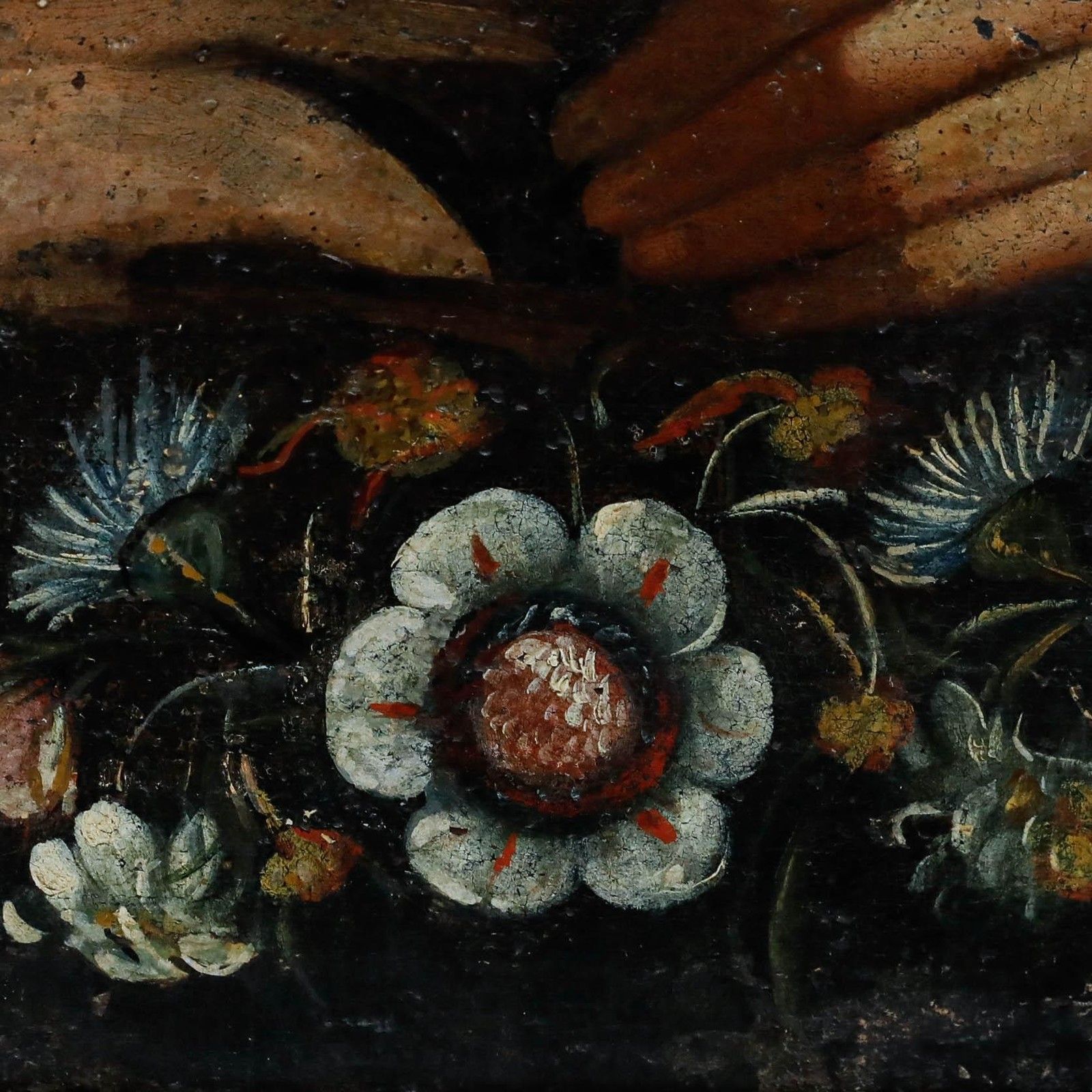 17th Century Oil Mary Surrounded By Flowers photo buy