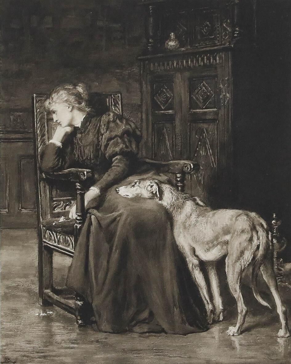 Briton Riviere (1840 1920) Photogravure, Lady Tennyson & Her Wolfhound photo furniture