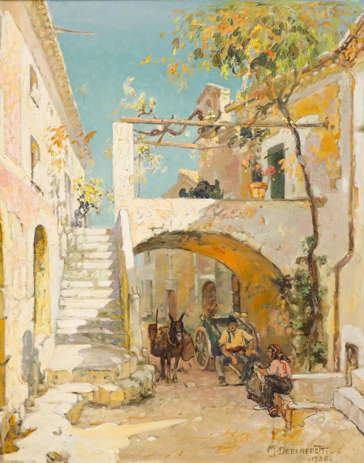 Maurice De Benedetti (1880 1946) 1936 Oil, Street Scene In Aspremont photo furniture