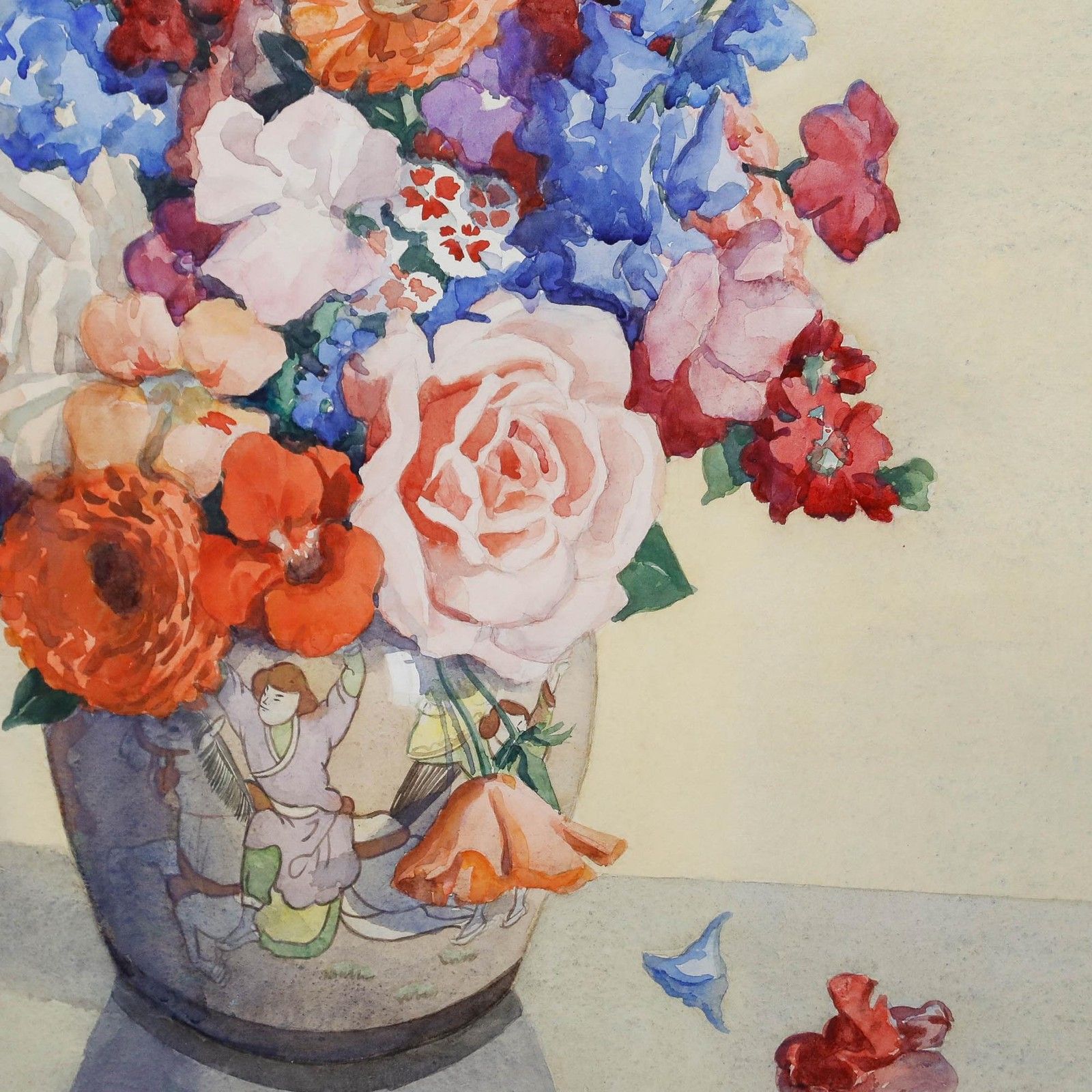 Beatrice Johnson (1938 1988) Framed Watercolour, Flowers In A Japanese Vase photo Art