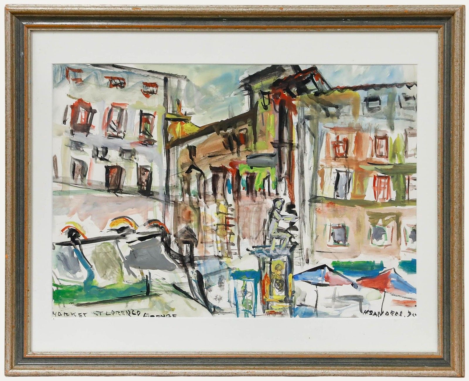 Henry Sanders (1918 1982) Framed 1975 Watercolour, San Lorenzo Market
