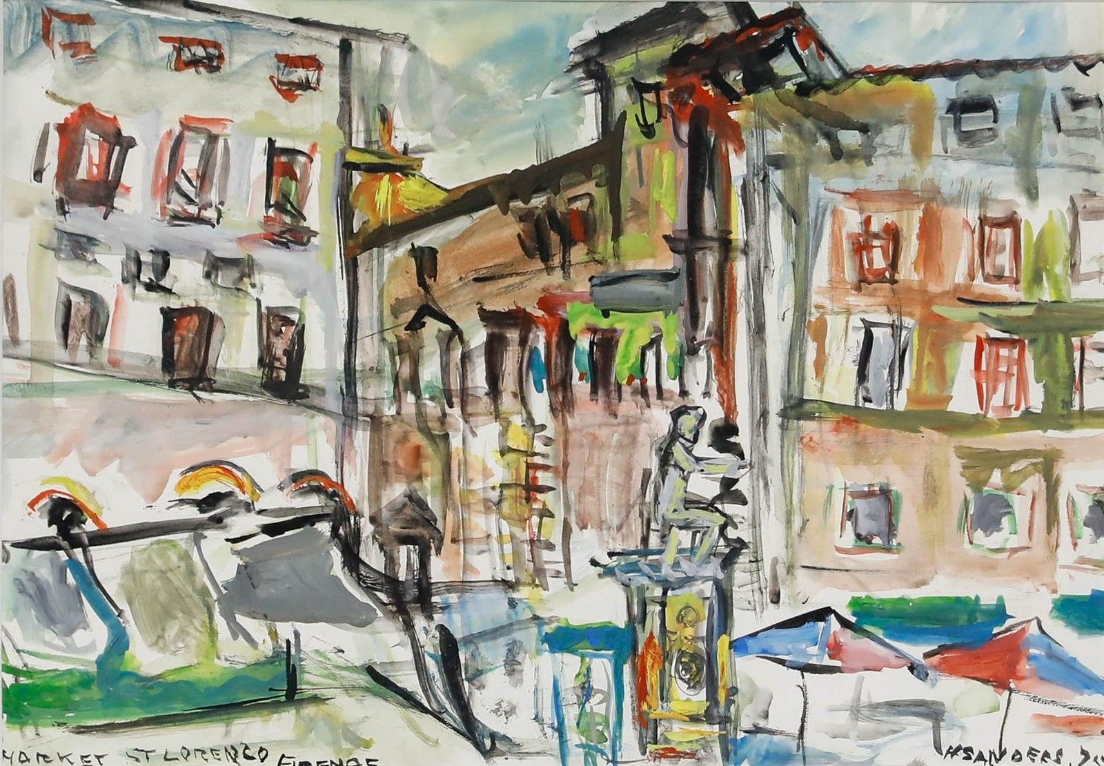 Henry Sanders (1918 1982) Framed 1975 Watercolour, San Lorenzo Market photo furniture