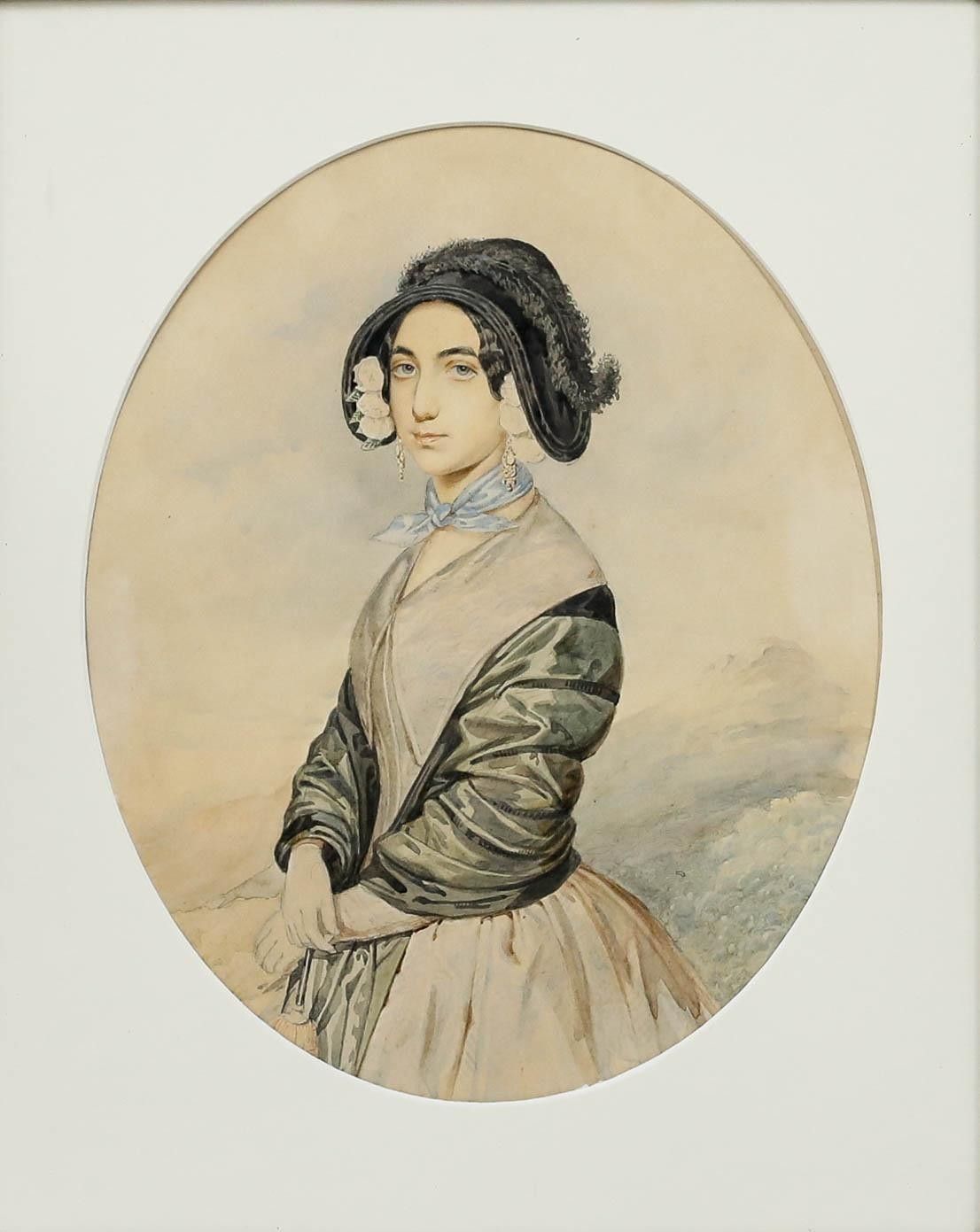 Attrib. Heinrich Ditlev Mitreuter (B.1818) Watercolour, Portrait Of A Lady photo furniture