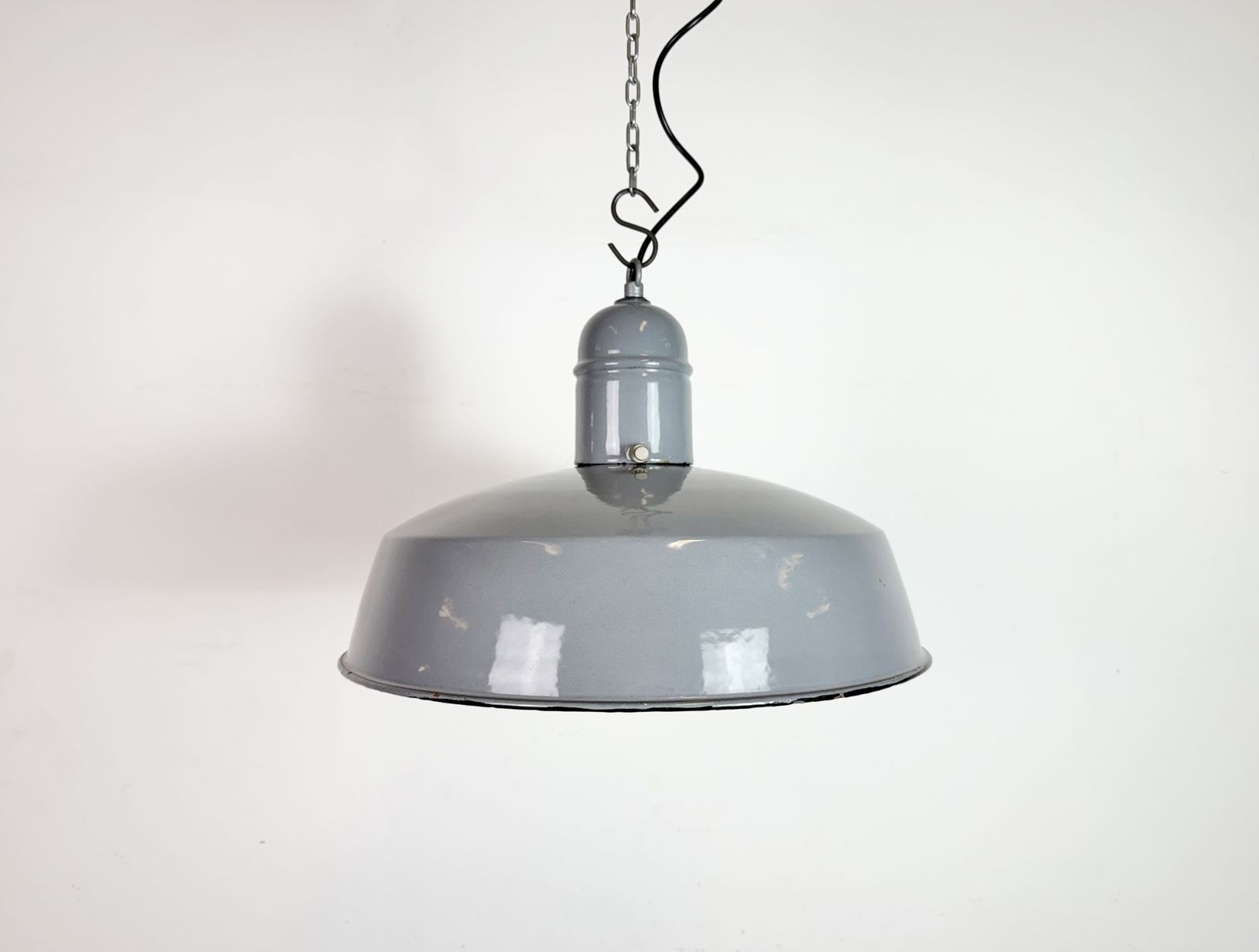 Industrial Grey Enamel Factory Pendant Lamp, 1960s photo furniture
