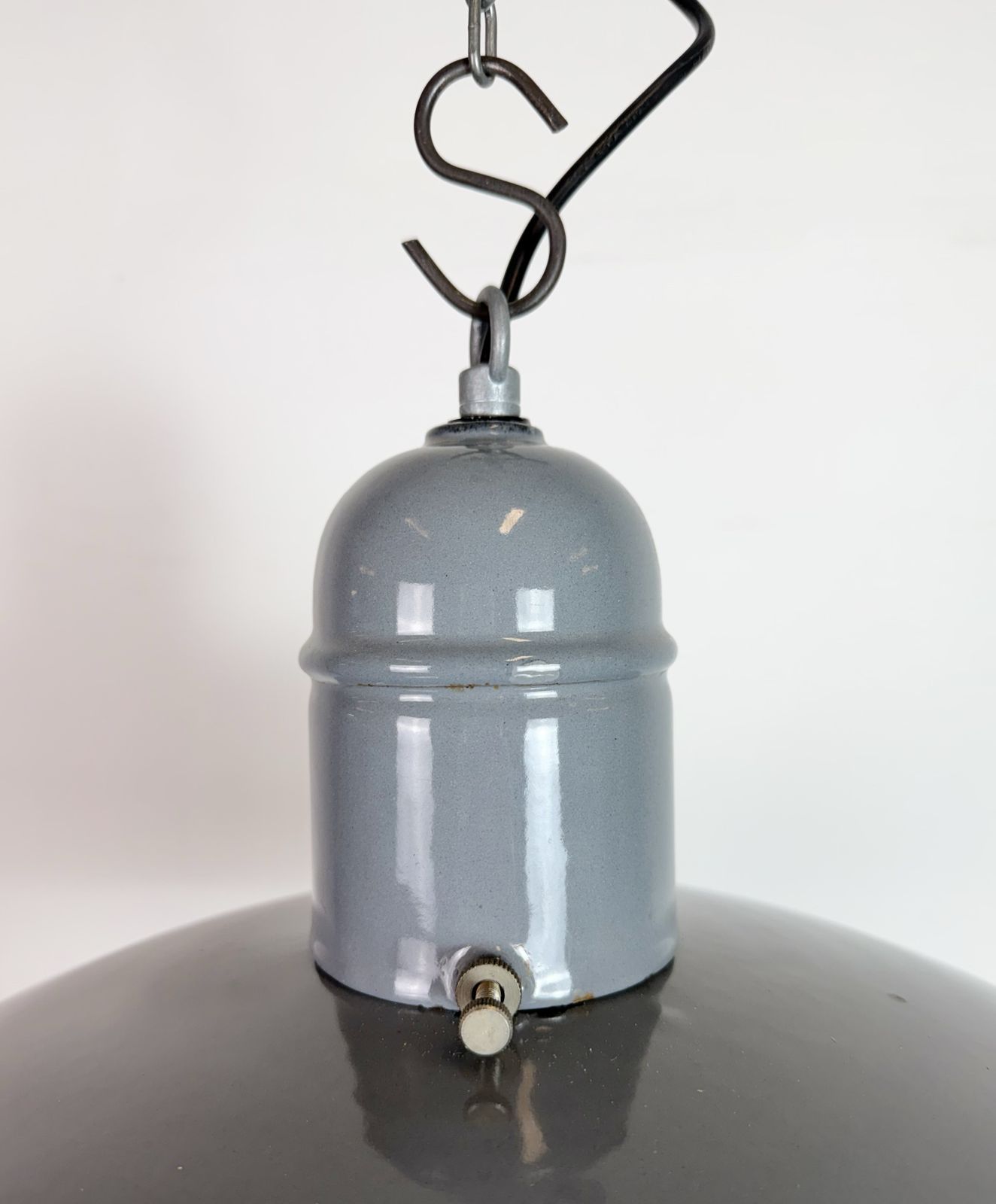 Industrial Grey Enamel Factory Pendant Lamp, 1960s photo Lighting