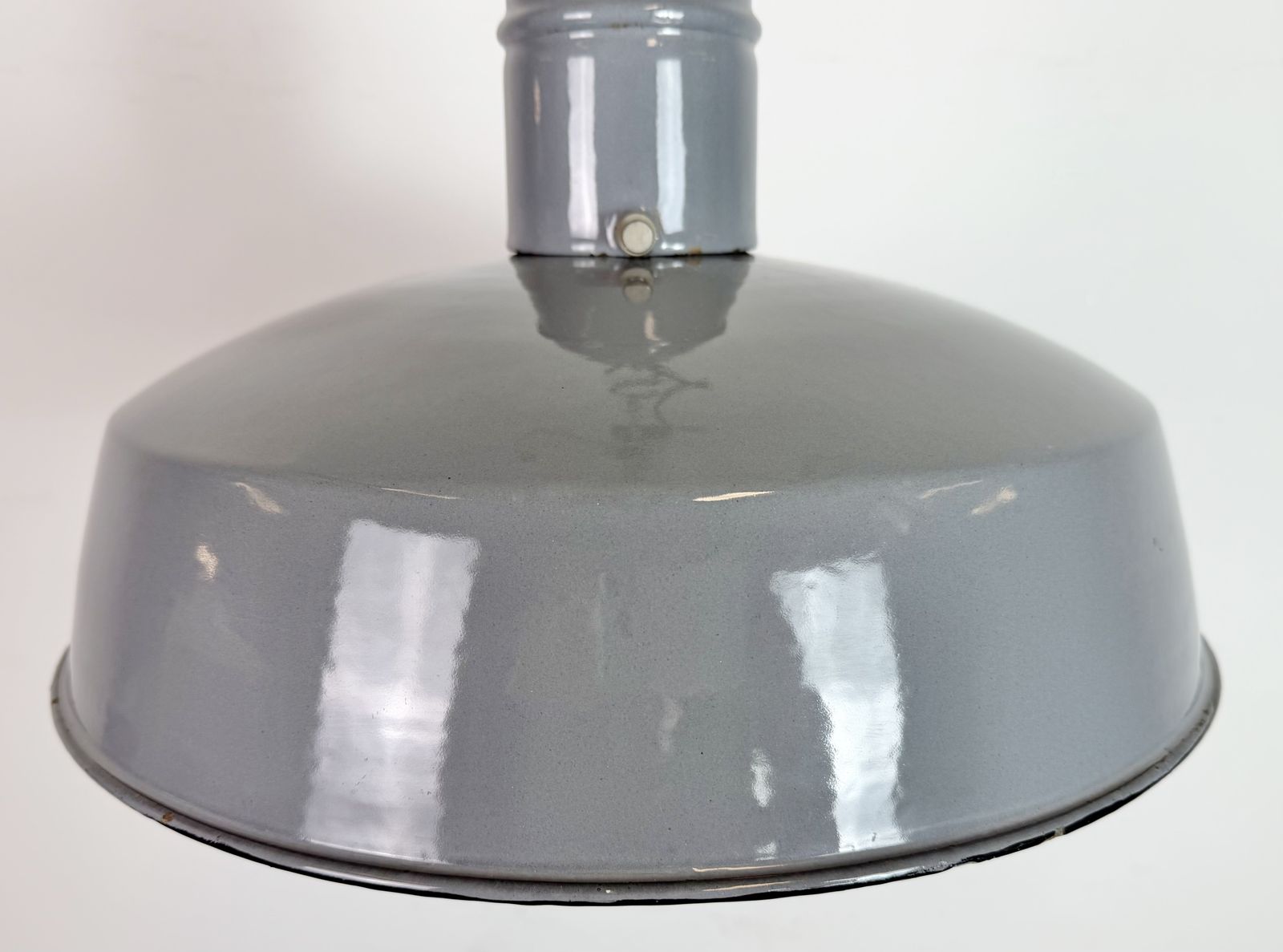 Industrial Grey Enamel Factory Pendant Lamp, 1960s photo 199.0