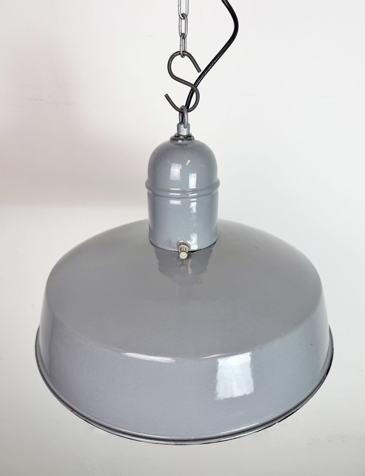 Industrial Grey Enamel Factory Pendant Lamp, 1960s photo vintage