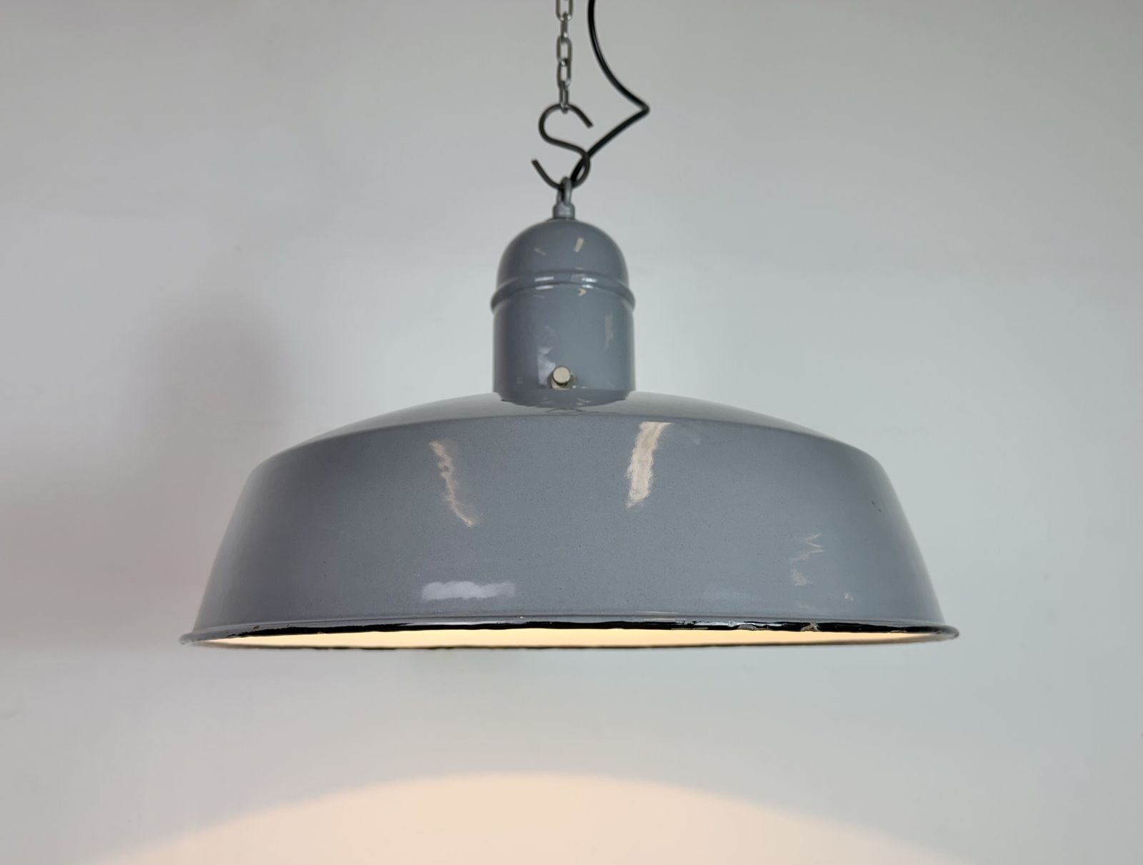 photo furniture Industrial Grey Enamel Factory Pendant Lamp, 1960s