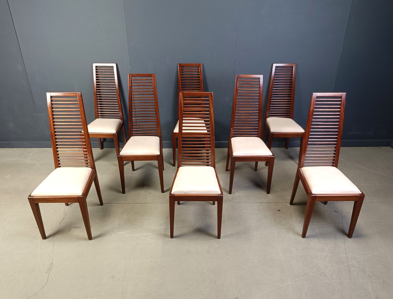 Set Of 8 Italian High Back Dining Chairs, 1980s photo 1250.0