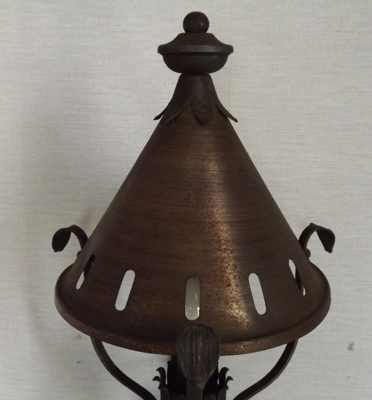 Large French Vintage Copper And Wrought Iron Lantern Style Wall Light photo 155.0