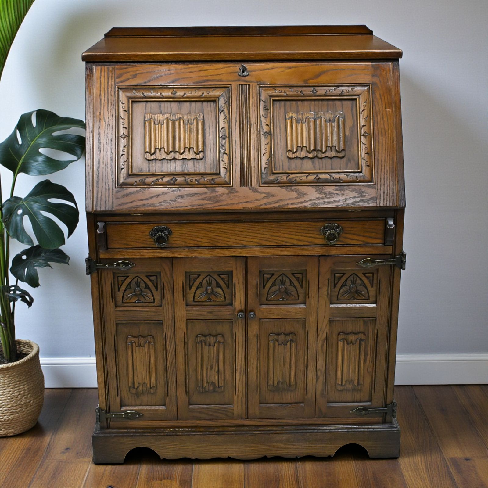 Old Charm Computer Bureau Micro Office Light Oak Red Leather Free Uk Delivery