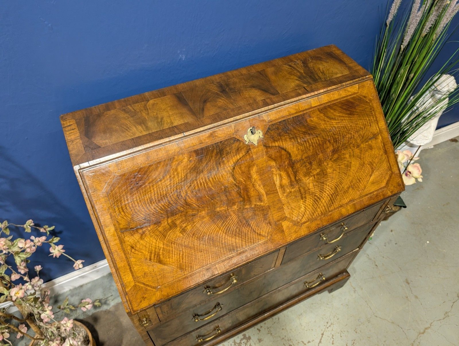 George II Walnut Burr Writing Bureau Desk Antique Beautiful Stunning photo buy