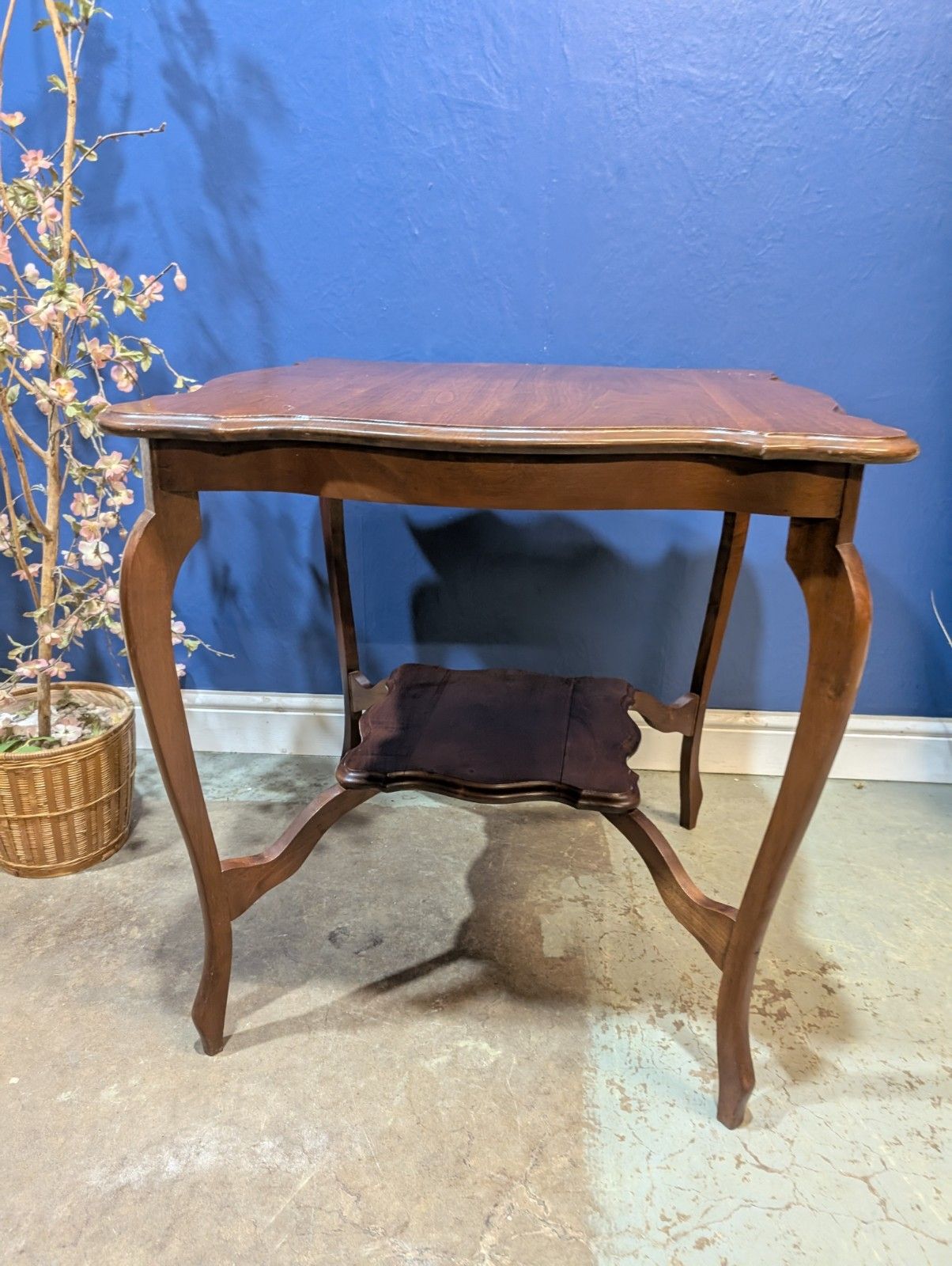 Antique Mahogany Side Table Wooden Art Deco Window  Scalloped Top 2 Tier End photo furniture