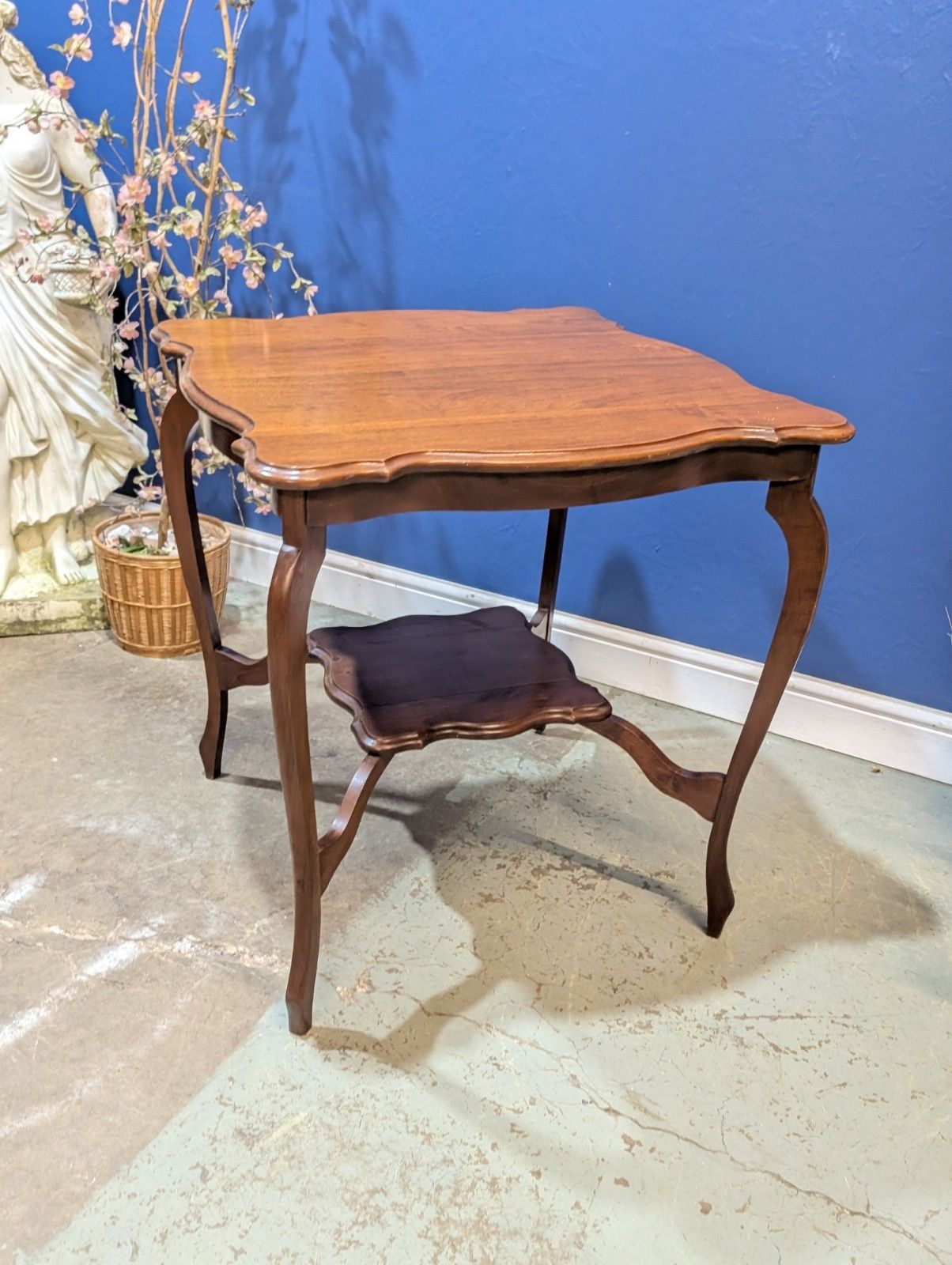 photo for sale Antique Mahogany Side Table Wooden Art Deco Window  Scalloped Top 2 Tier End